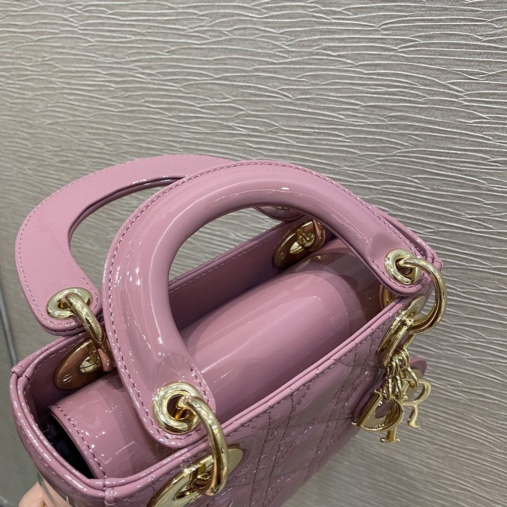 DIOR MINI LADY BAG 17 PINK PATENT CALFSKIN