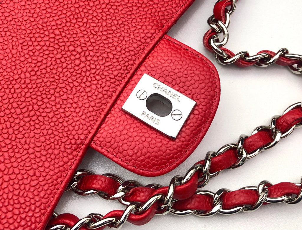 CHANEL FLAP BAG MEDIUM 25CM RED CAVIAR SILVER HARDWARE