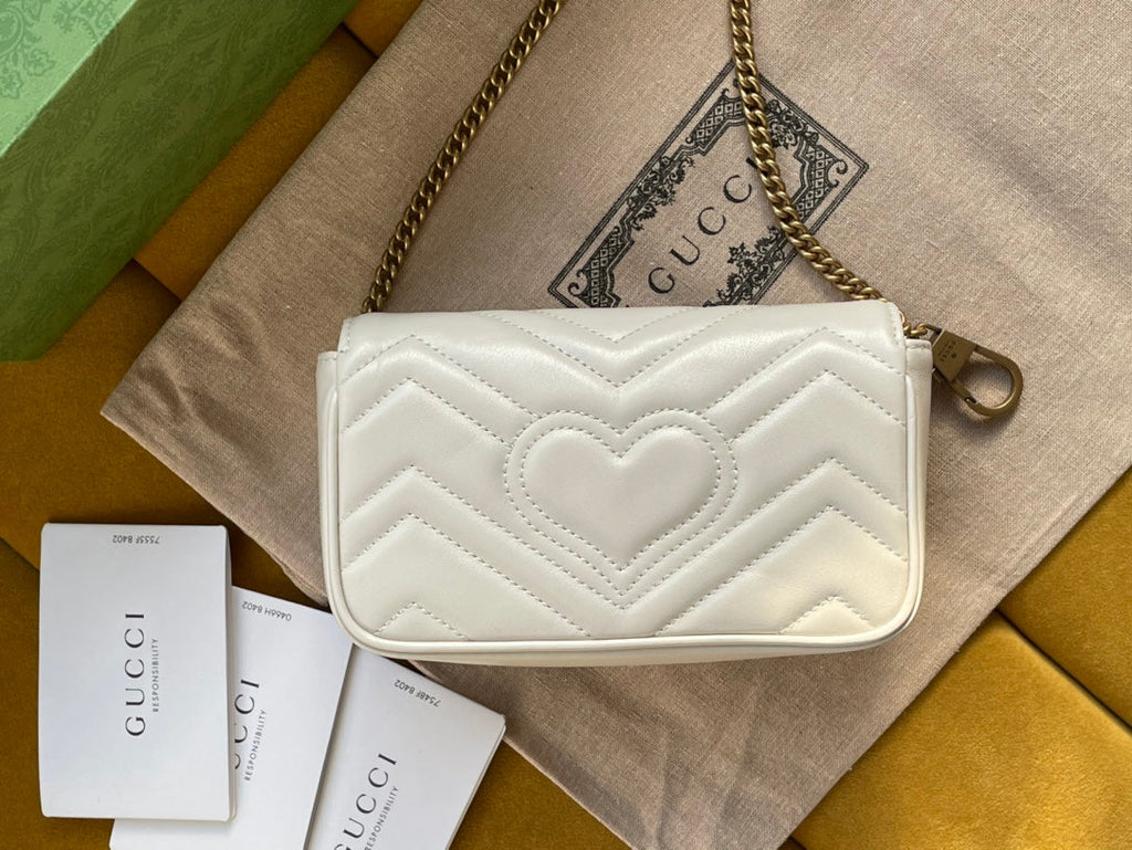 GUCCI MARMONT MINI 16 BAG IN WHITE CALFSKIN