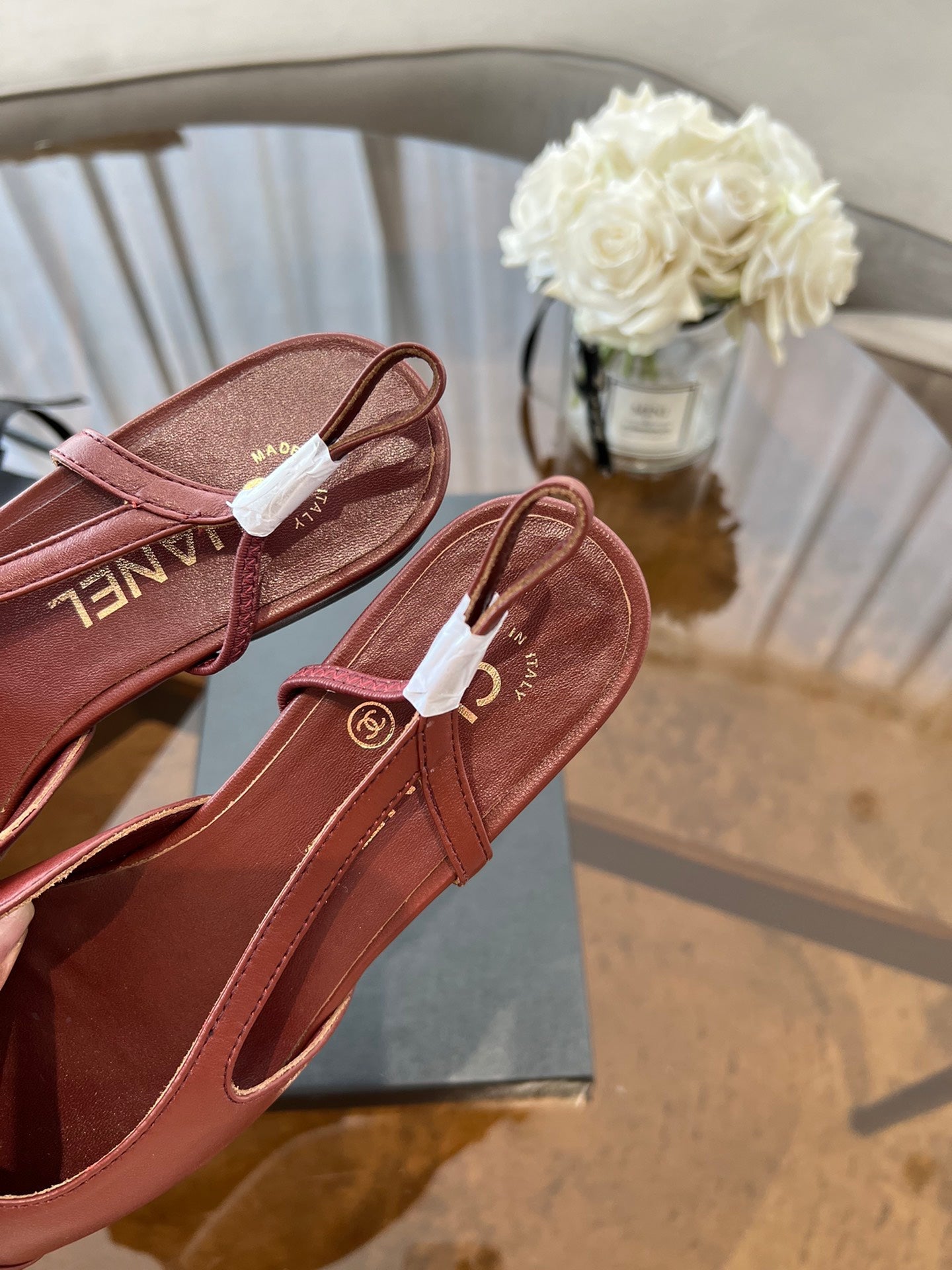 CHANEL SLINGBACKS WINE RED CALFSKIN