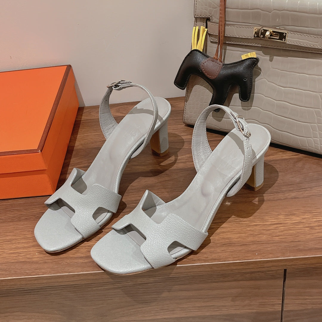 HERMES SLINGBACK SANDAL ETERNITE 75 CREAM GRAY LAMBSKIN