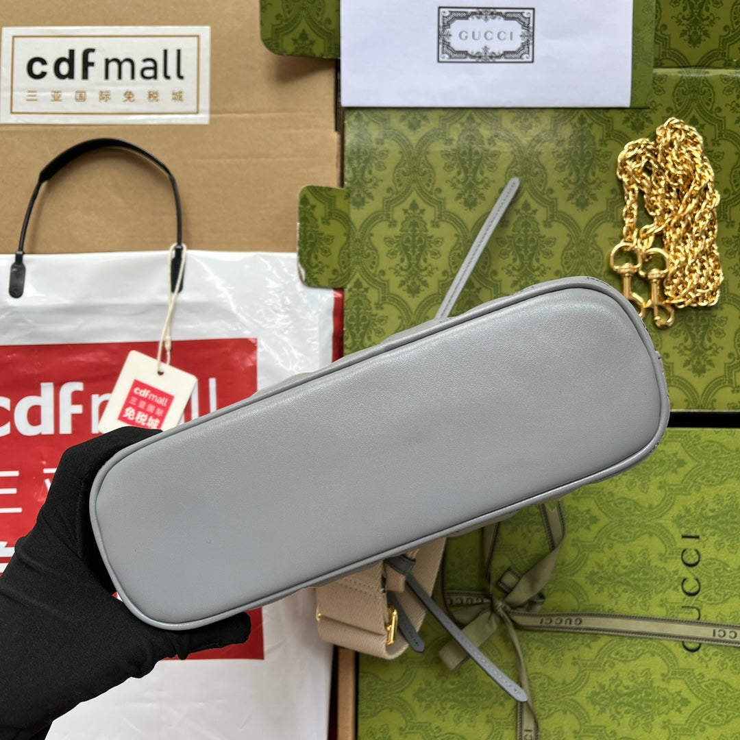GUCCI MATELASSÉ LEATHER SHOULDER BAG 23 IN GRAY EMBOSSED CALFSKIN GOLD HARDWARE