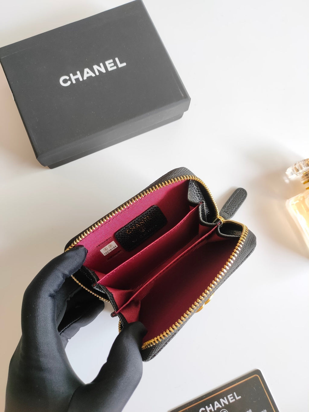 CHANEL BOY ZIP COIN PURSE 11.5 BLACK GRAINED CALFSKIN GOLD ICON