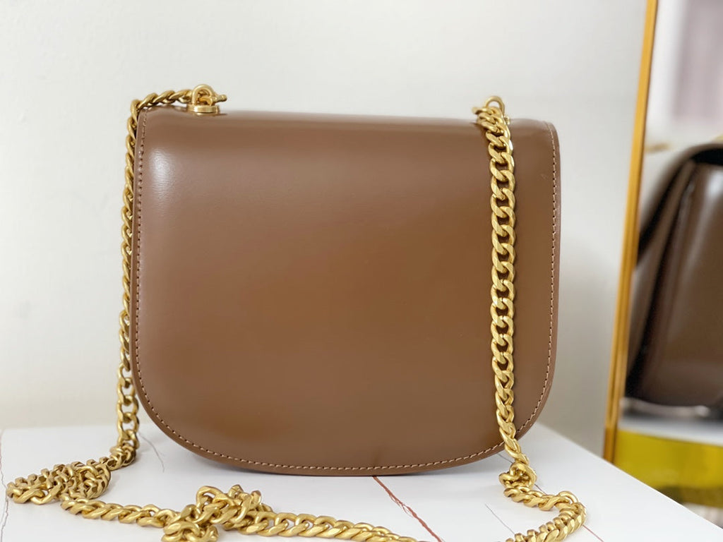 CELINE TRIPHOME 19 SADDLE BAG CARAMEL BROWN CALFSKIN