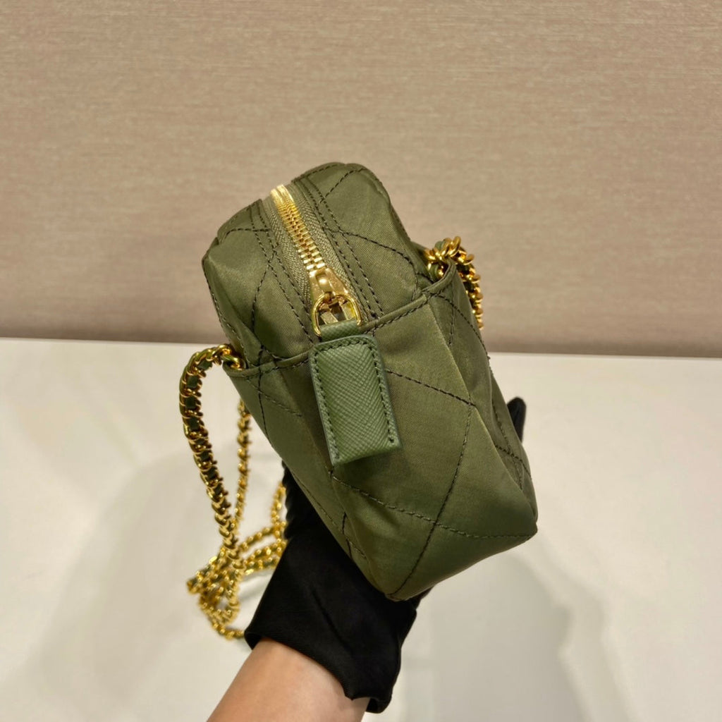 PRADA QUILTED HOBO BAG 19 IN PICKLE GREEN HANDMADE NYLON GOLD HARDWARE
