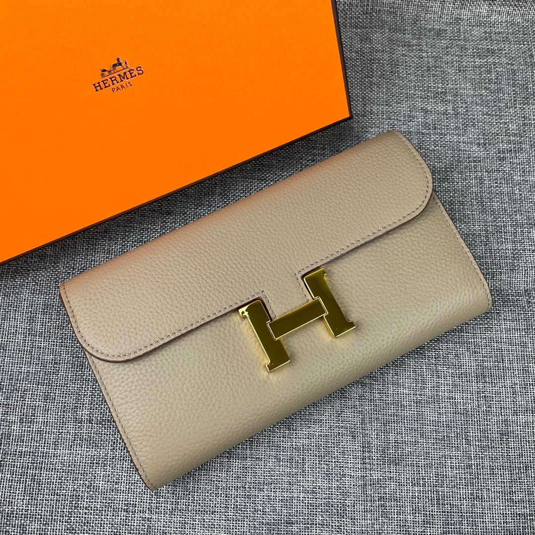 HERMES CLUTCH CONSTANCE 22 KHAKI CALFSKIN GOLD HARDWARE