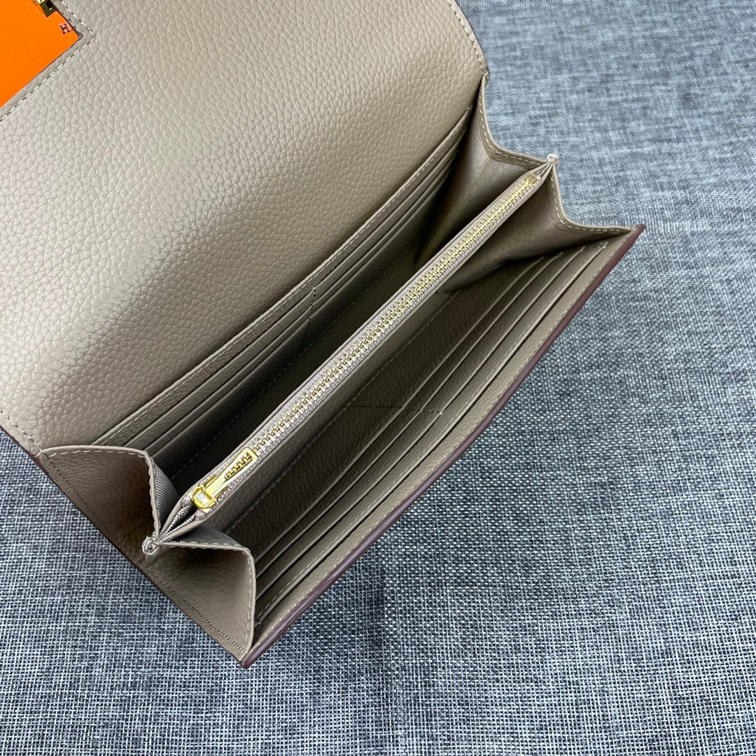 HERMES CLUTCH CONSTANCE 22 KHAKI CALFSKIN GOLD HARDWARE