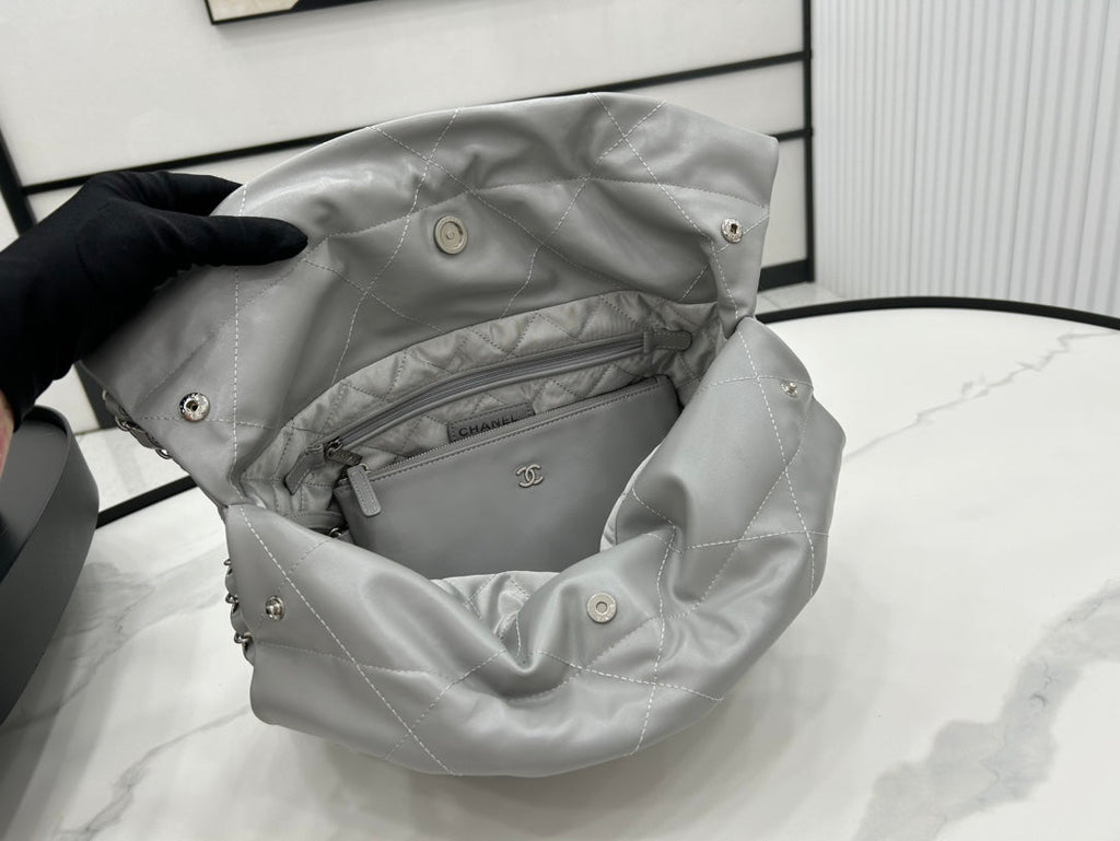 CHANEL MEDIUM 37 HANDBAG IN GREY CALFSKIN SILVER HARDWARE
