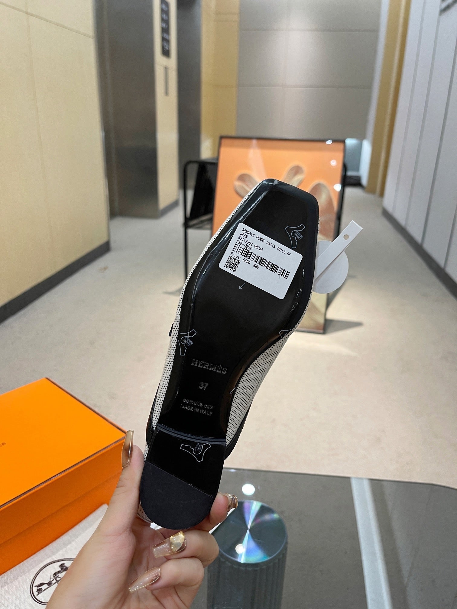 HERMES GROUPIE MULE BLACK MIX SILVER LAMBSKIN