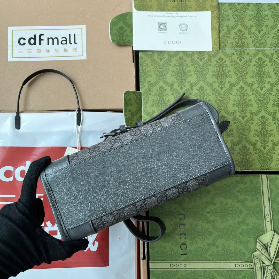 GUCCI OPHIDIA MESSENGER BAG 35 IN GREY BLACK  CALFSKIN