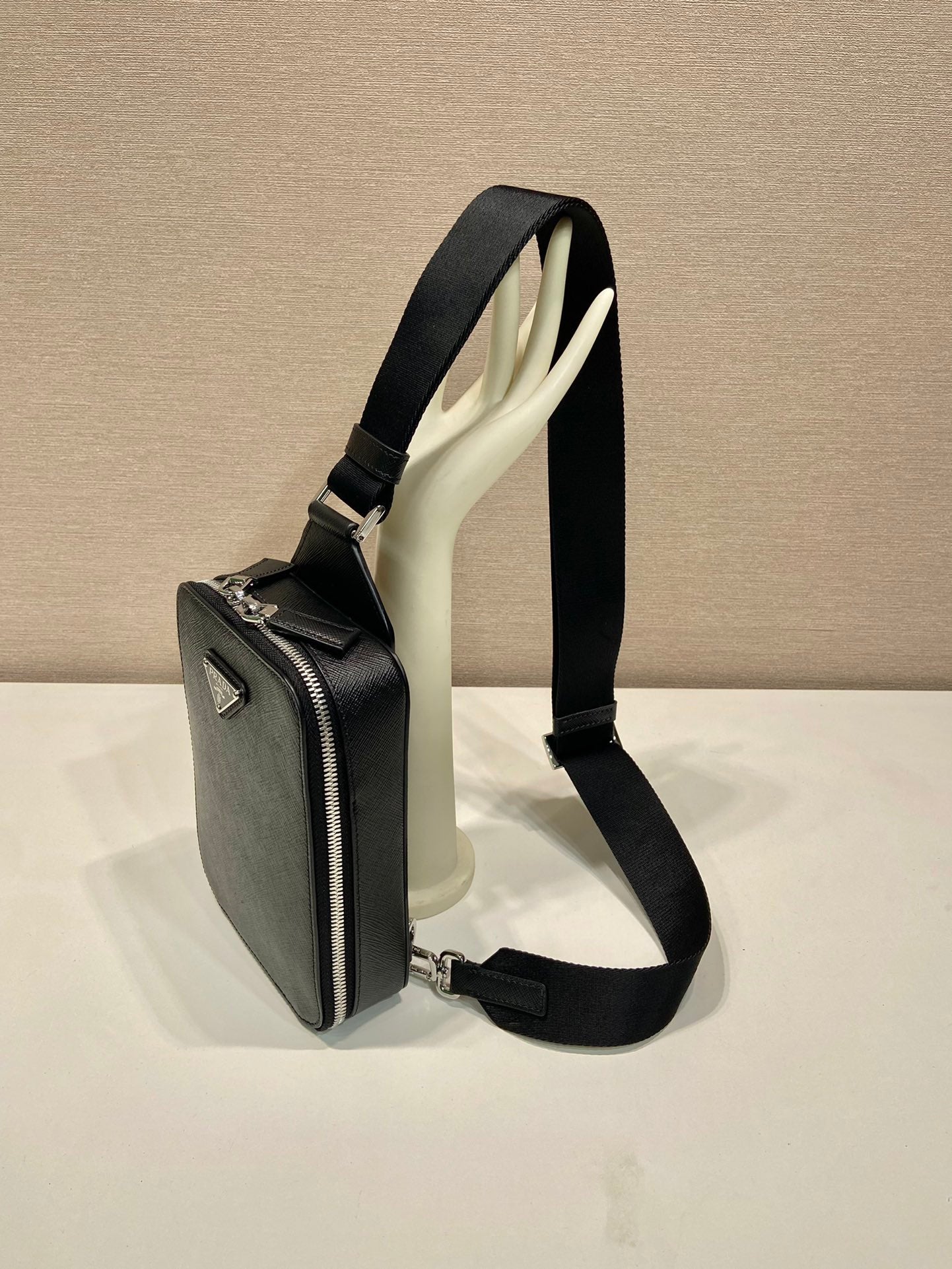 PRADA CHEST BAG 20 IN BLACK SAFFIANO LEATHER