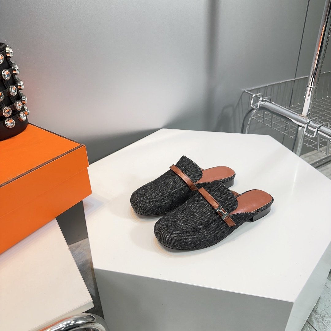HERMES Lena Mule Black Denim