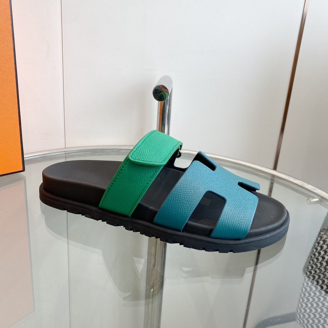 HERMES Chypre Sandal Tiffa with blue straps Leather