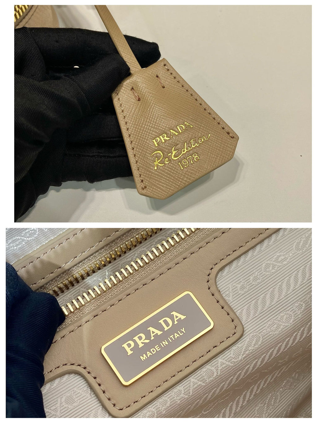 PRADA SMALL TOP HANDLE BAG 25 IN DRIED MOSS NYLON AND CALFSKIN TRIM