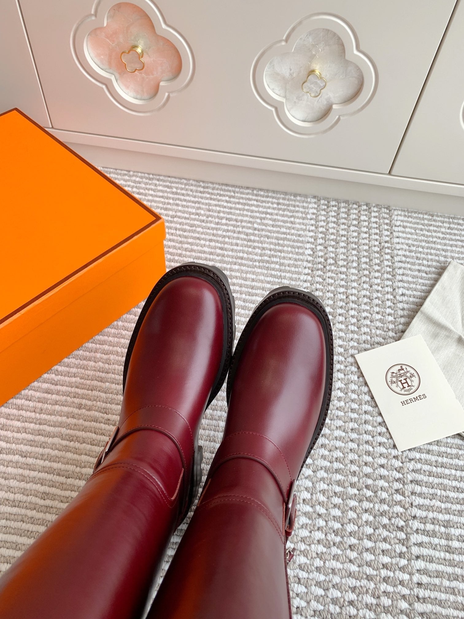 HERMES JAIME BOOT IN BURGUNDY RED CALFSKIN