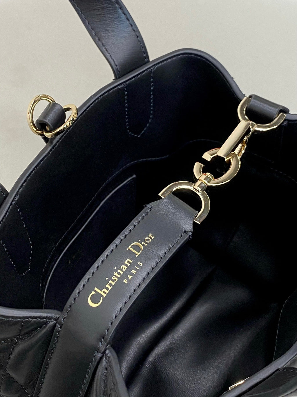 DIOR MINI TOUJOURS BUCKET BAG 18 IN BLACK CANNAGE CALFSKIN