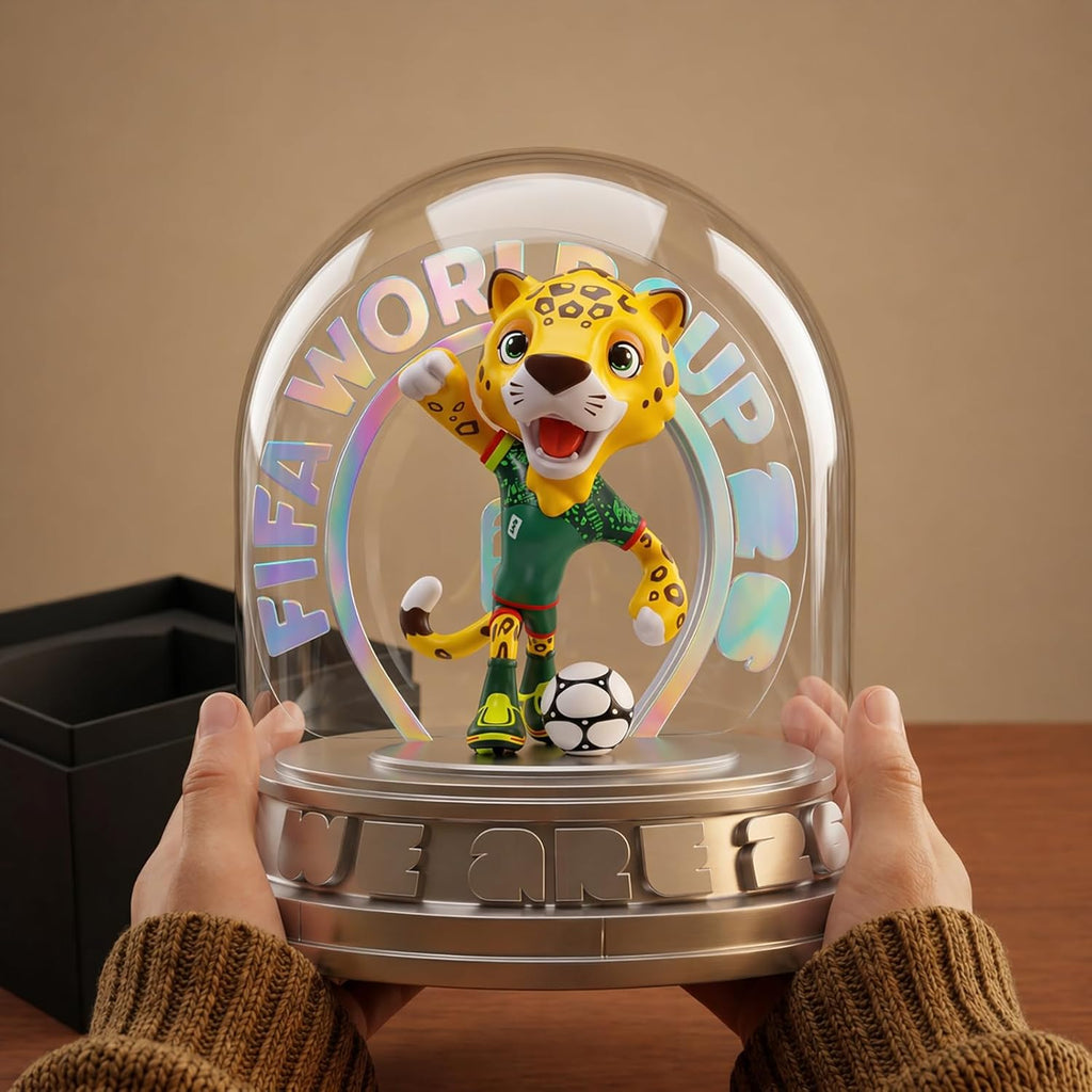 FIFA Official Licensed World Cup 2026 Mexico Mascot Zayu the Jaguar 10.3" Display Statue with Acrylic Dome – Custom Laser Engraved Text & Logo, Personalized Gift for Soccer Fans (Zayu)