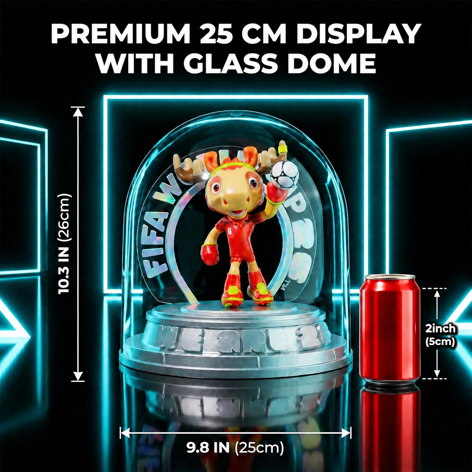 FIFA Official Licensed World Cup 2026 Canada Mascot Maple the Moose 10.3" Display Statue with Acrylic Dome – Custom Laser Engraved Text & Logo, Personalized Gift for Soccer Fans (Maple)