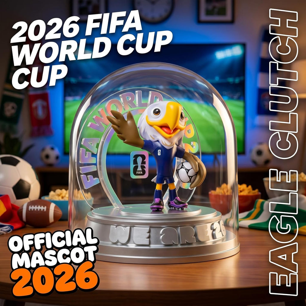 FIFA Official Licensed World Cup 2026 USA Mascot Clutch the Bald Eagle 10.3" Display Statue, Custom Laser Engraved Text & Logo with Acrylic Dome, Personalized Gift for Soccer Fans (Clutch)