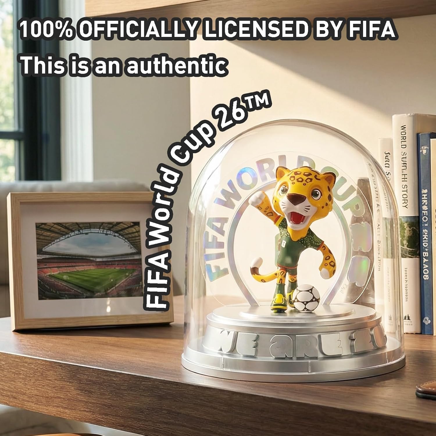 FIFA Official Licensed World Cup 2026 Mexico Mascot Zayu the Jaguar 10.3" Display Statue with Acrylic Dome – Custom Laser Engraved Text & Logo, Personalized Gift for Soccer Fans (Zayu)