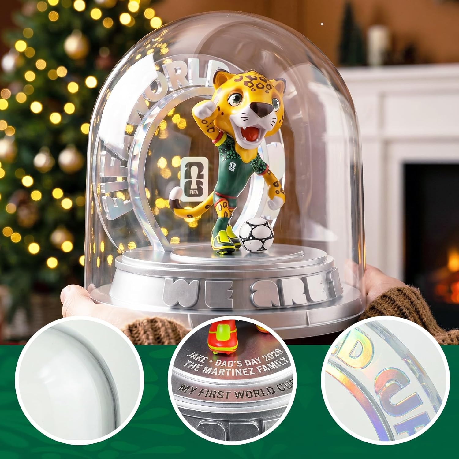 FIFA Official Licensed World Cup 2026 Mexico Mascot Zayu the Jaguar 10.3" Display Statue with Acrylic Dome – Custom Laser Engraved Text & Logo, Personalized Gift for Soccer Fans (Zayu)