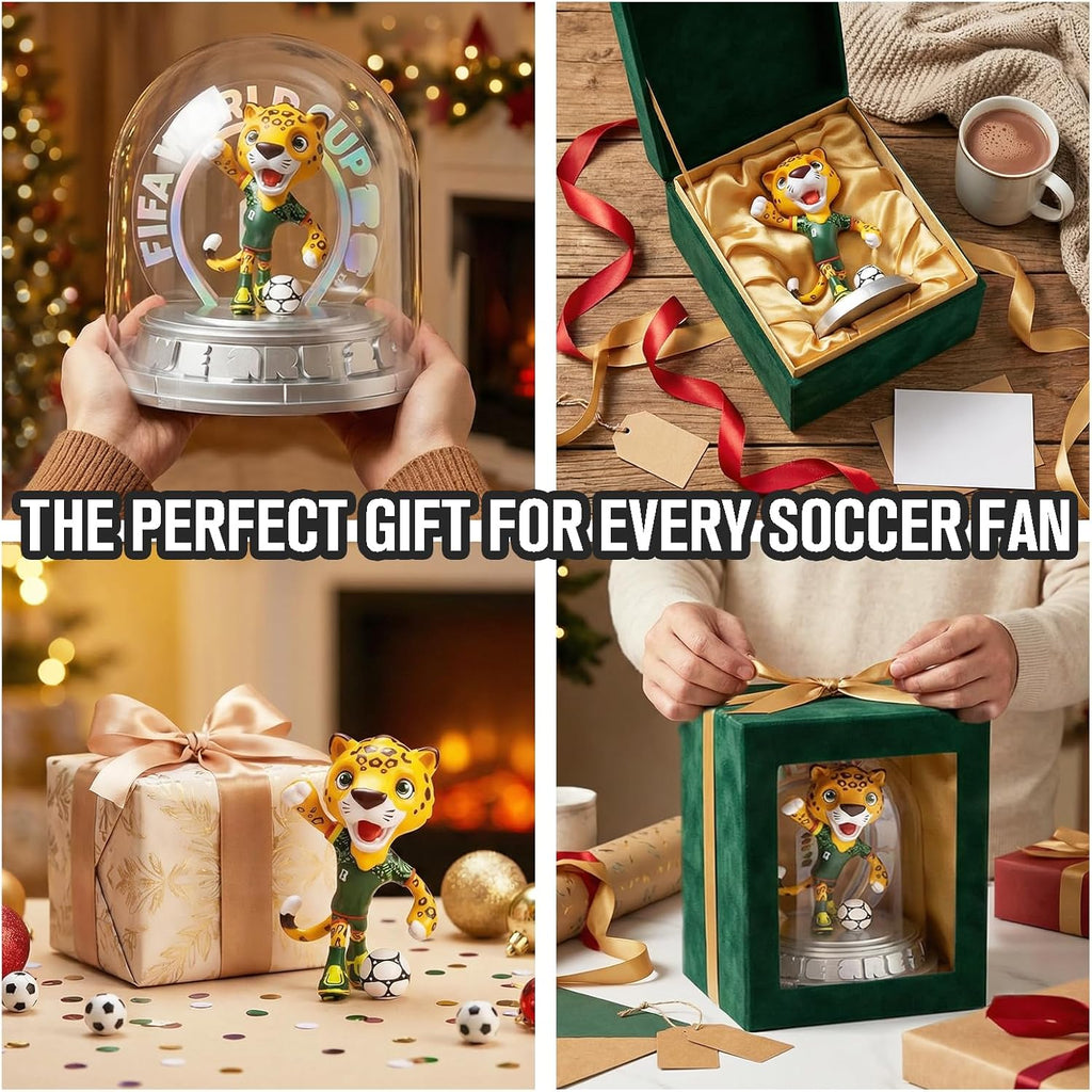 FIFA Official Licensed World Cup 2026 Mexico Mascot Zayu the Jaguar 10.3" Display Statue with Acrylic Dome – Custom Laser Engraved Text & Logo, Personalized Gift for Soccer Fans (Zayu)