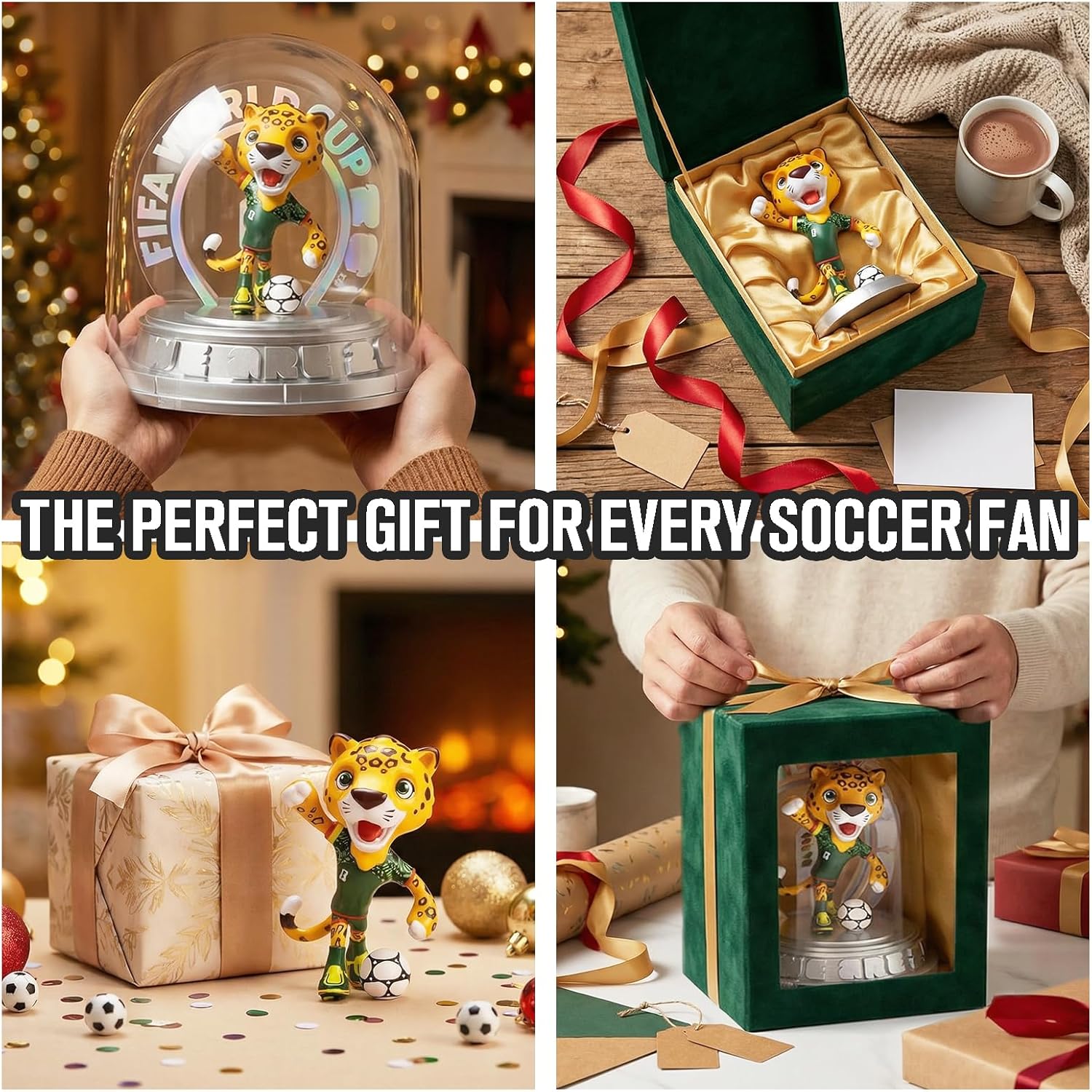 FIFA Official Licensed World Cup 2026 Mexico Mascot Zayu the Jaguar 10.3" Display Statue with Acrylic Dome – Custom Laser Engraved Text & Logo, Personalized Gift for Soccer Fans (Zayu)