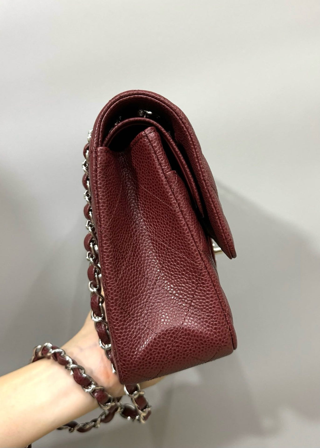 CHANEL FLAP BAG 25 IN WINE CAVIAR LAMBSKIN SILVER HARDWARE