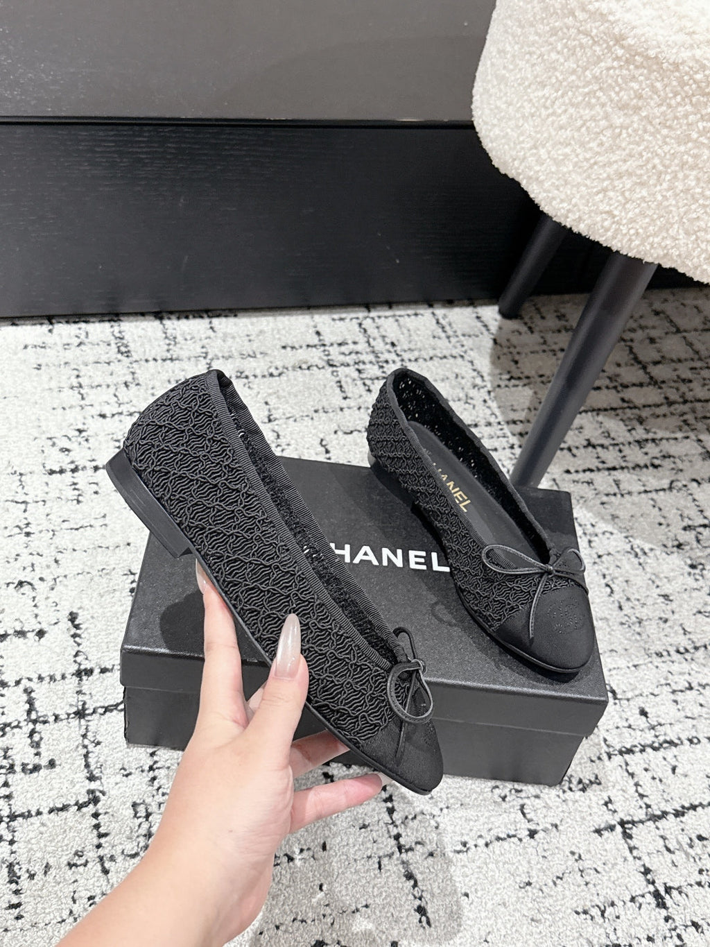 CHANEL BALLET FLAT 25S IN BLACK TWEED
