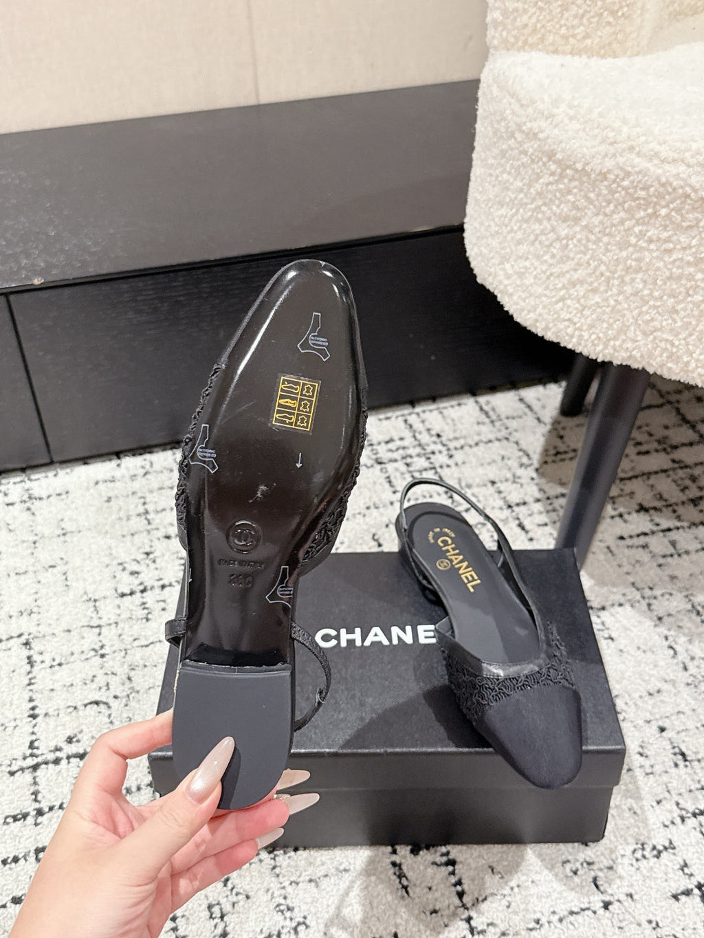 CHANEL SLINGBACK 25S IN BLACK FABRIC