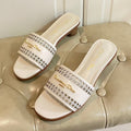 DIOR DWAY HEELED SLIDE IN WHITE CALFSKIN WITH GOLD LOGO