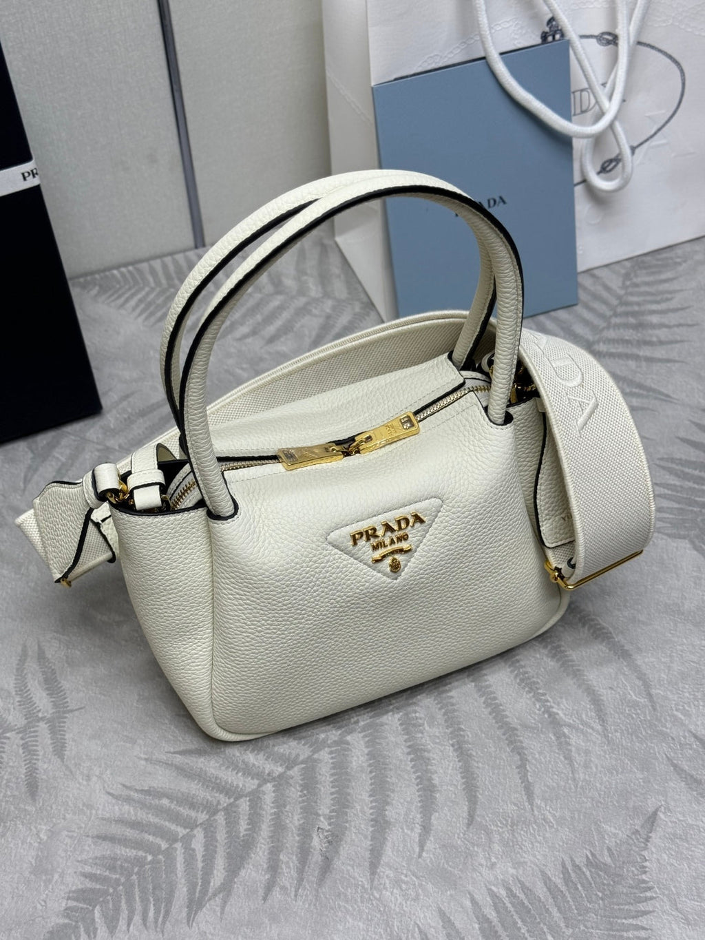 PRADA 25S SMALL BAG 23 IN IVORY CALFSKIN GOLD HARDWARE