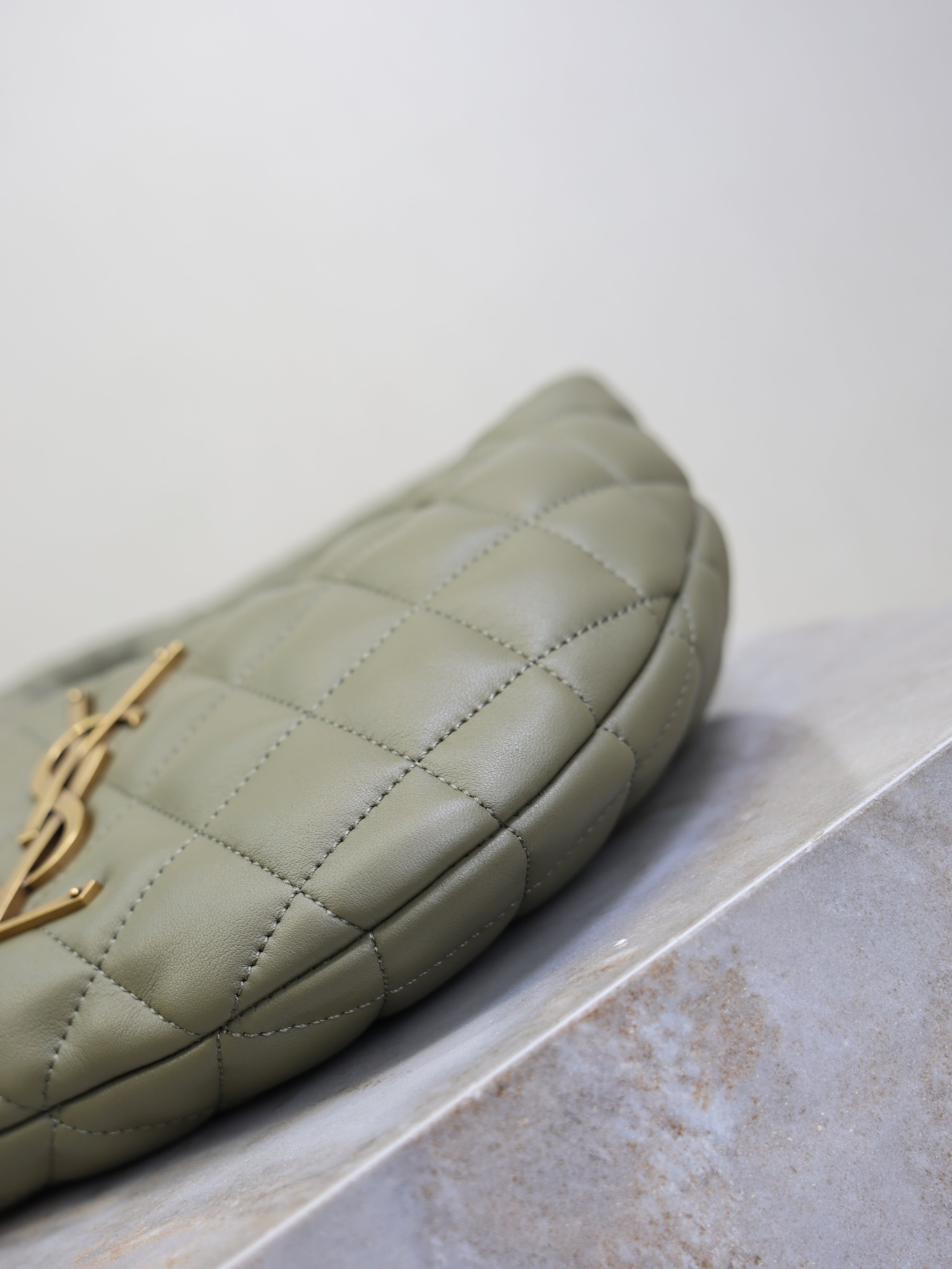 YSL 25S ICARE BABY 17 IN DARK OLIVE QUILTED CALFSKIN GOLD HARDWRE