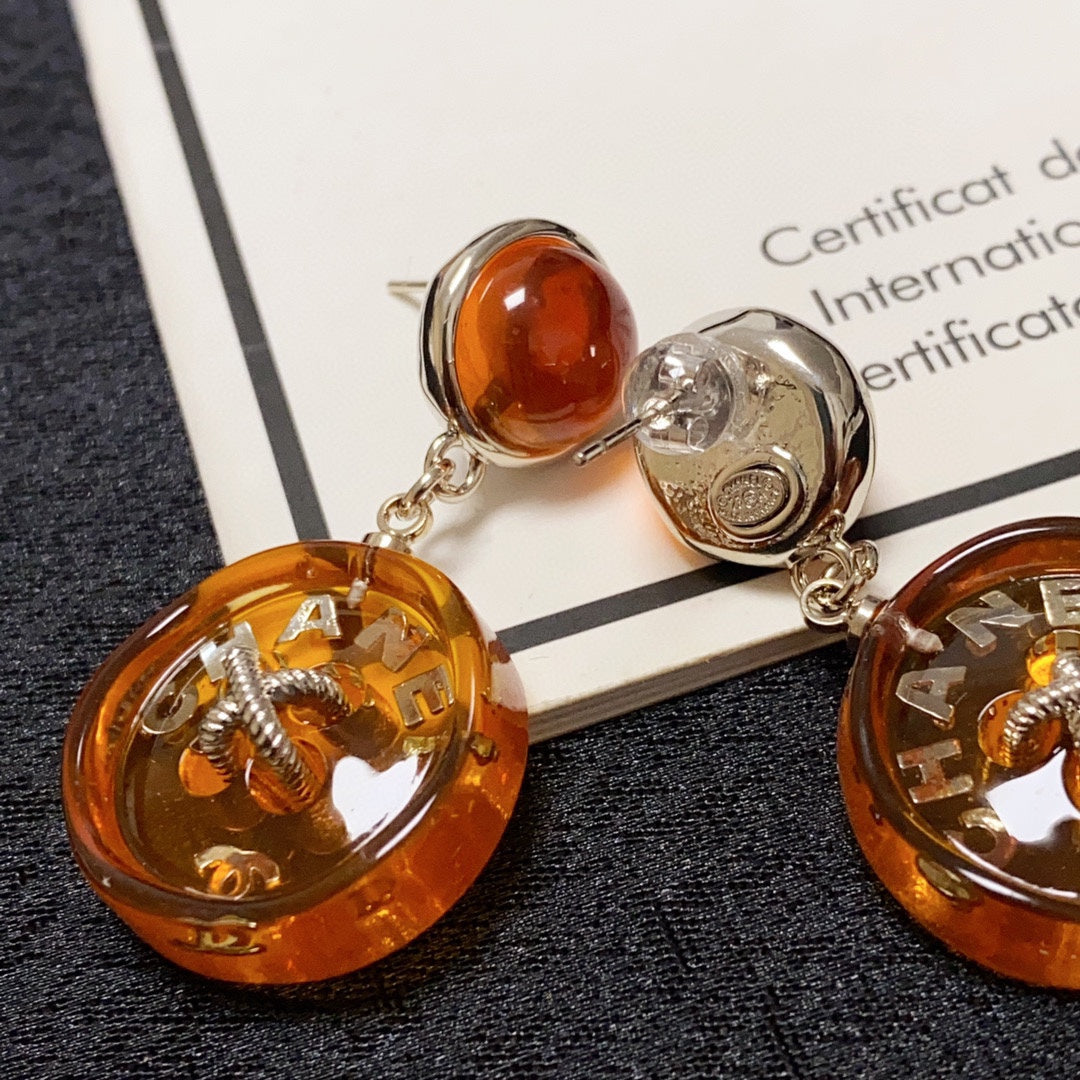 18K  Chanel Orange Pendant Earrings