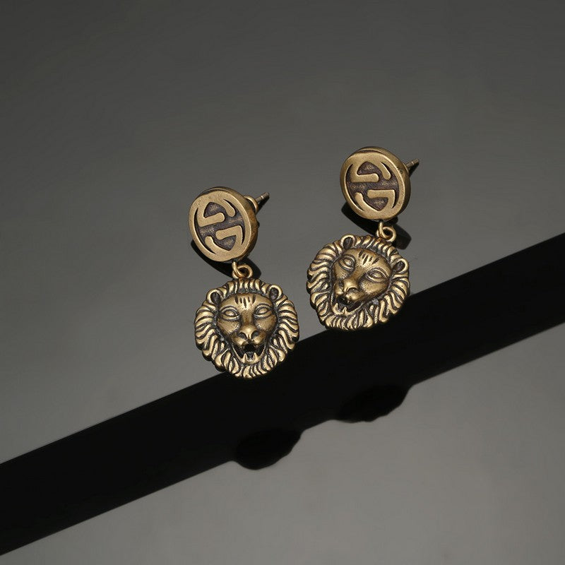 18K Double Gucci Lion Pendant Earrings