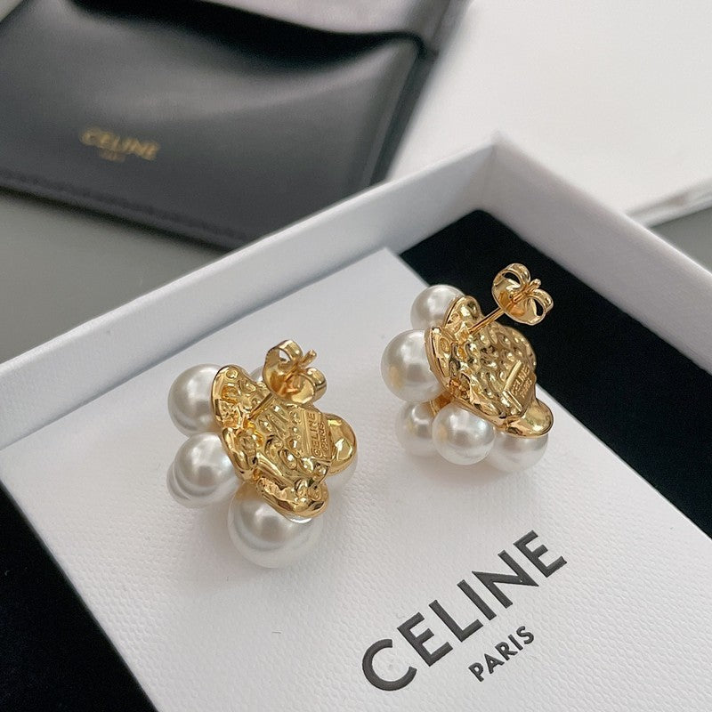 18K Celine Pearls Gold Earrings