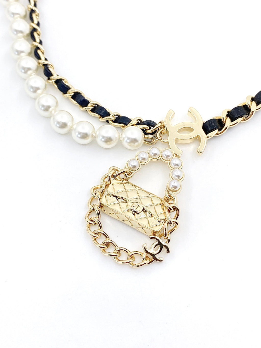 18K  Chanel Pearl Bag Pendant Necklace