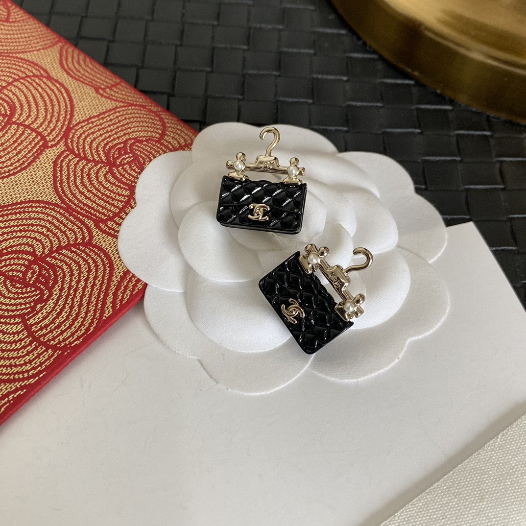 18K  Chanel Classic Bag Pendant Earrings
