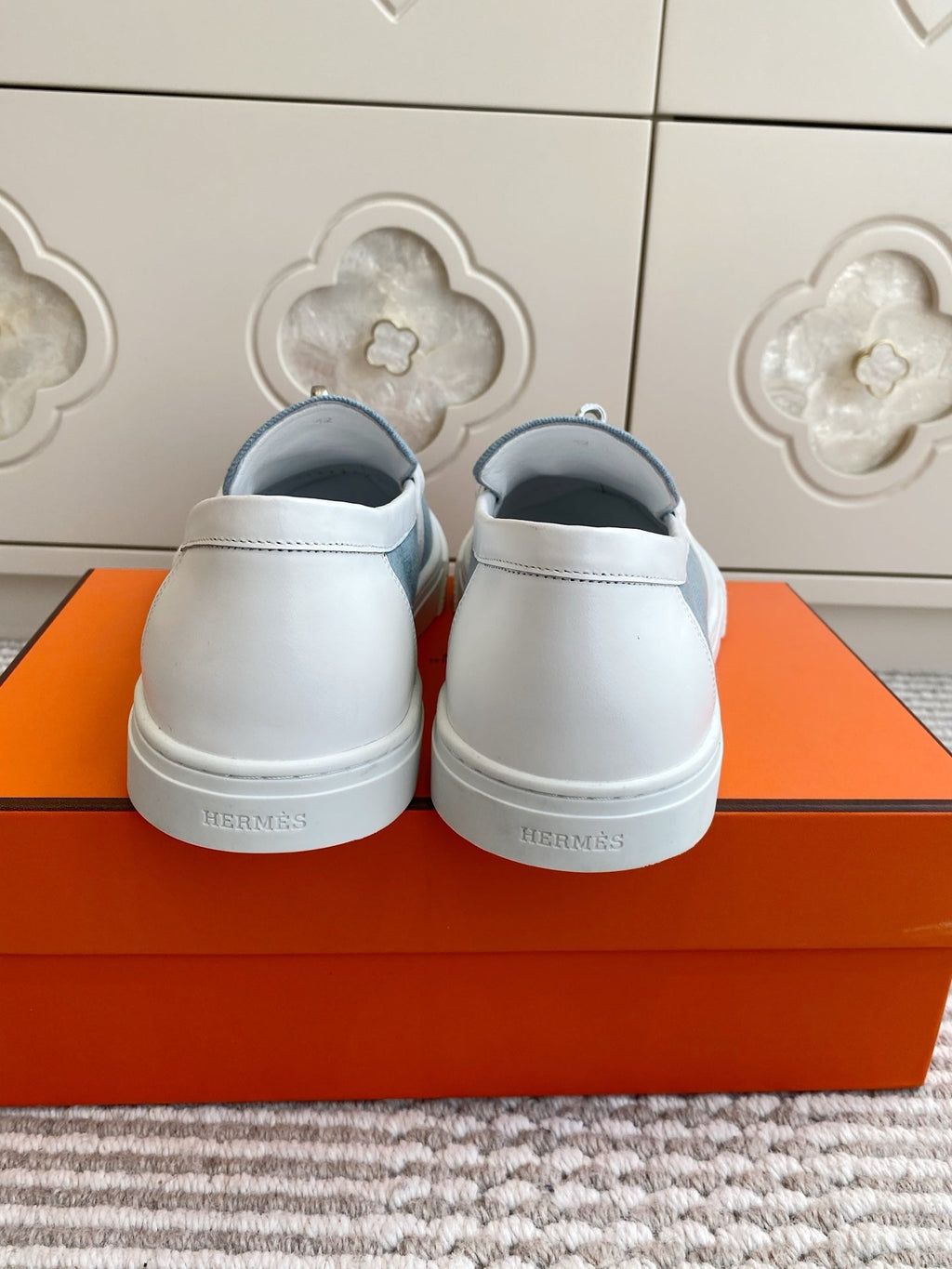 HERMES 25S SLIP-ON IN SKY BLUE CANVAS WITH SILVER HARDWARE