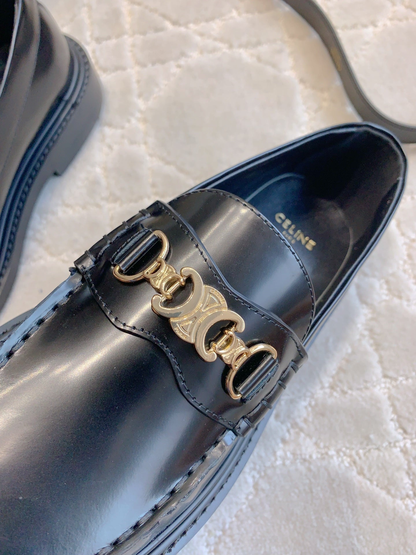 CELINE CHANEL  25S ARC DE TRIOMPHE LOAFERS IN BLACK SHINY CALFSKIN GOLD HARDWARE