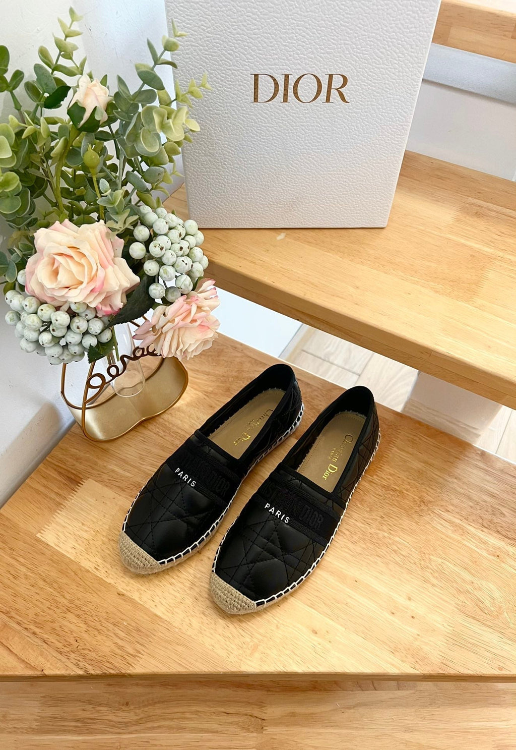 DIOR GRANVILLE ESPADRILLE BLACK QUILTED CANNAGE CALFSKIN