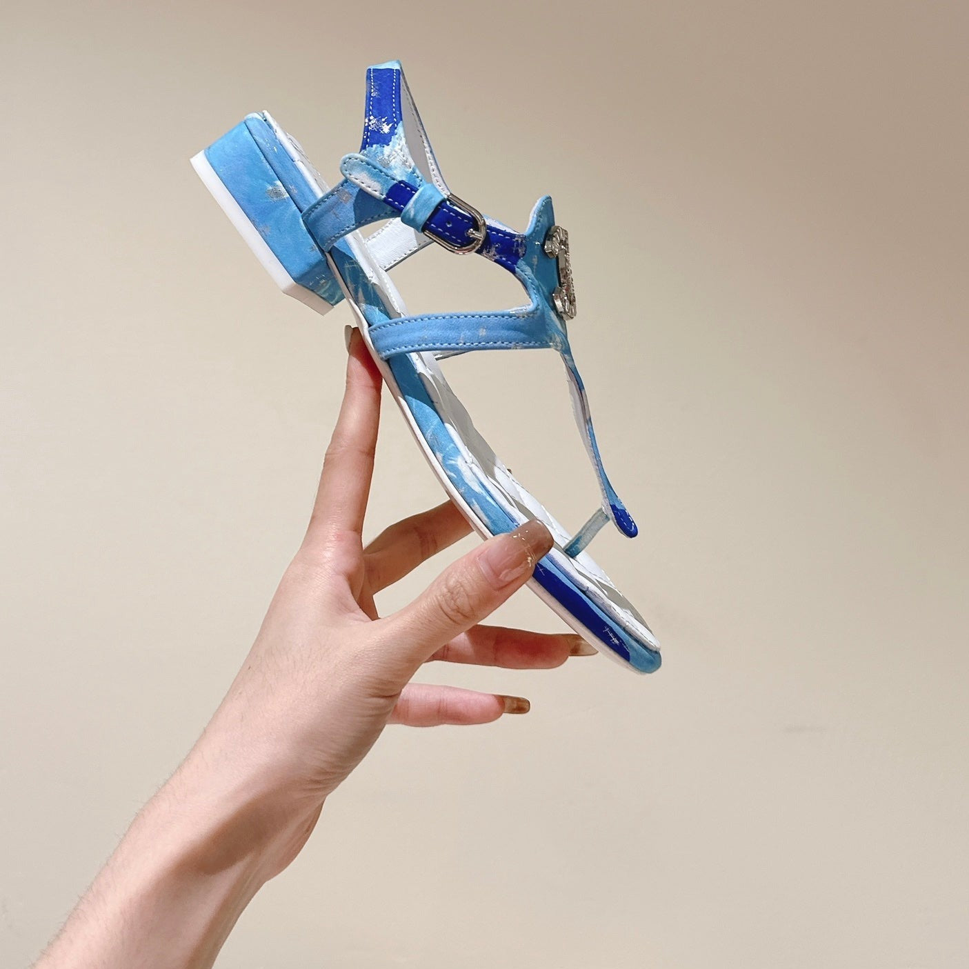 CHANEL Velvet sandal blue