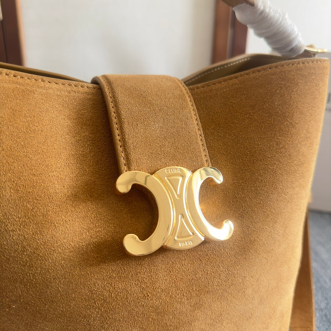 CELINE MINI BUCKET LOUISE 25 CARAMEL BROWN IN NUBUCK