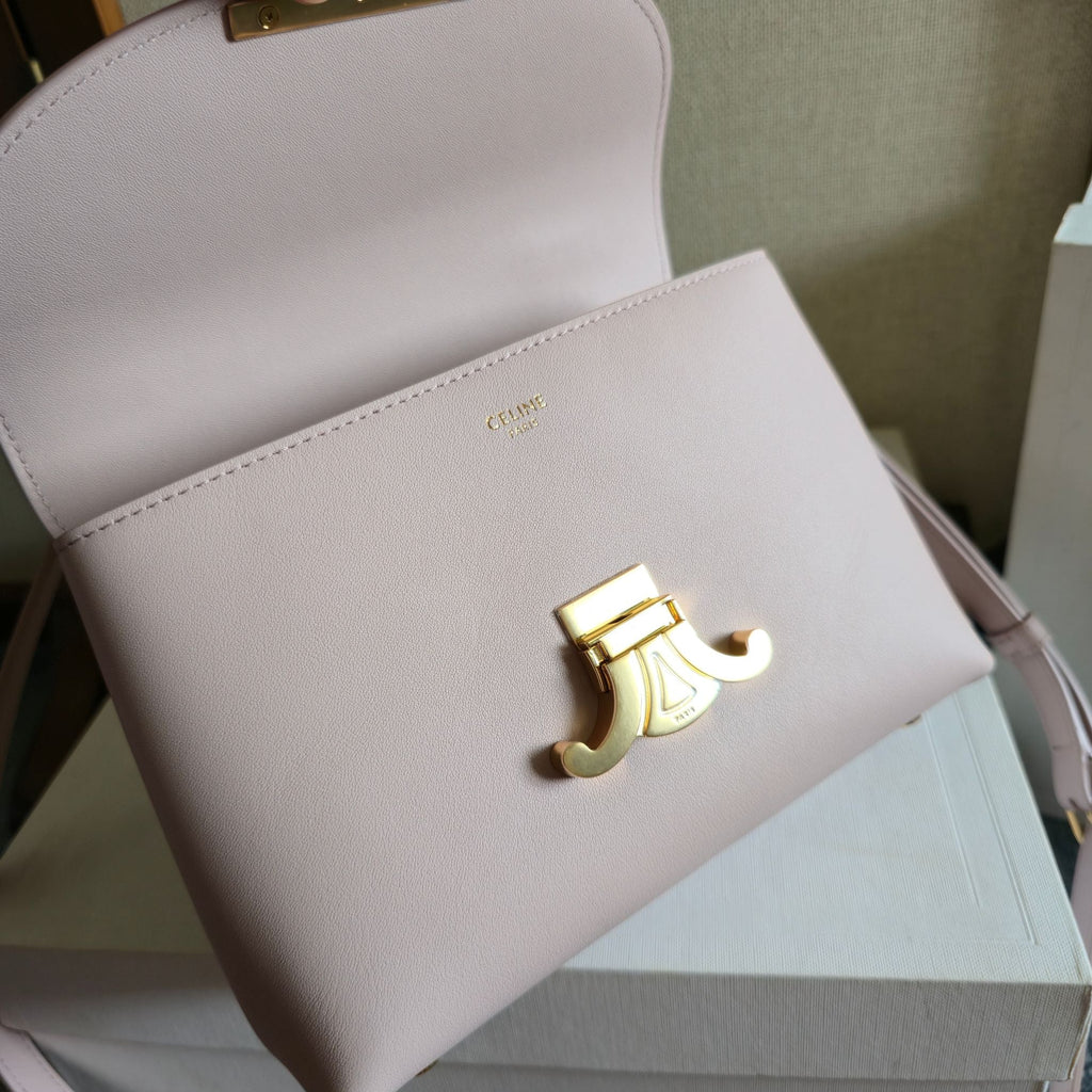 CELINE 25S NINO BAG 20MM IN LIGHT PINK GRAINED CALFSKIN GOLD HARDWARE