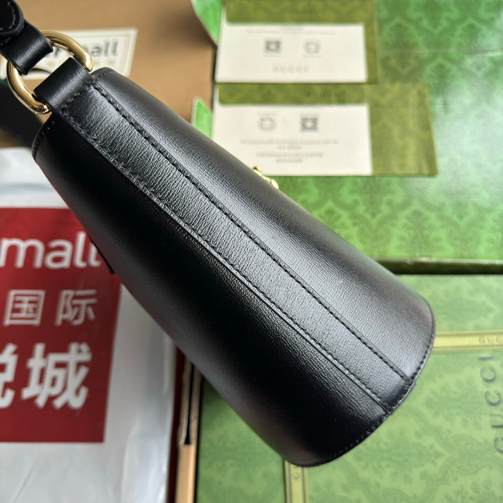 GUCCI MINI BUCKET SHOULDER BAG 20 IN BLACK CALFSKIN GOLD HARDWARE
