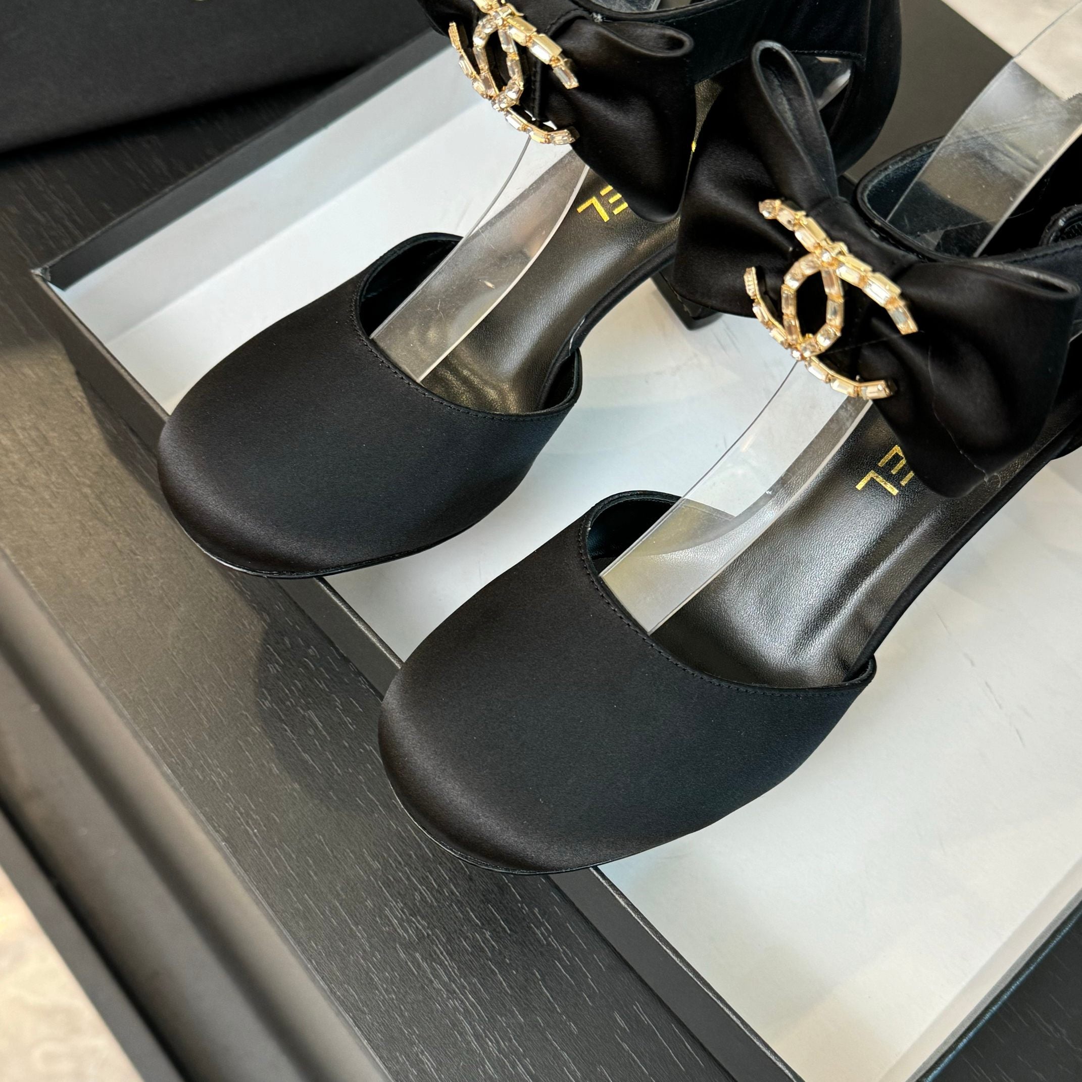 CHANEL HIGH MARRY JANE IN BLACK SATIN