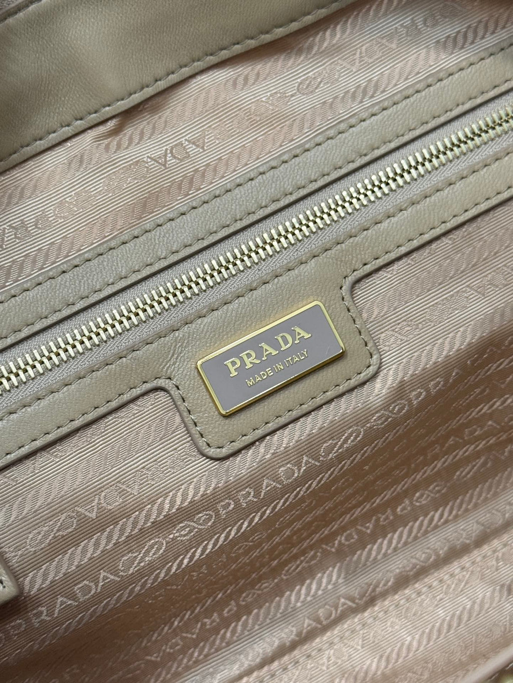 PRADA LARGE TOP HANDLE BAG 35 IN DRIED MOSS NYLON AND CALFSKIN TRIM