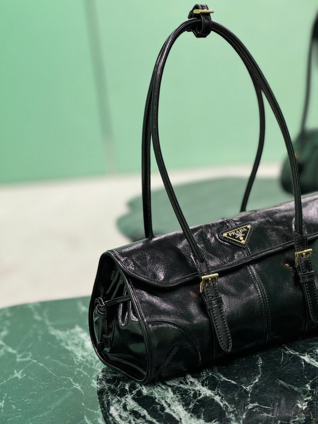 PRADA HANDBAG 31 IN BLACK OIL WAX LAMBSKIN