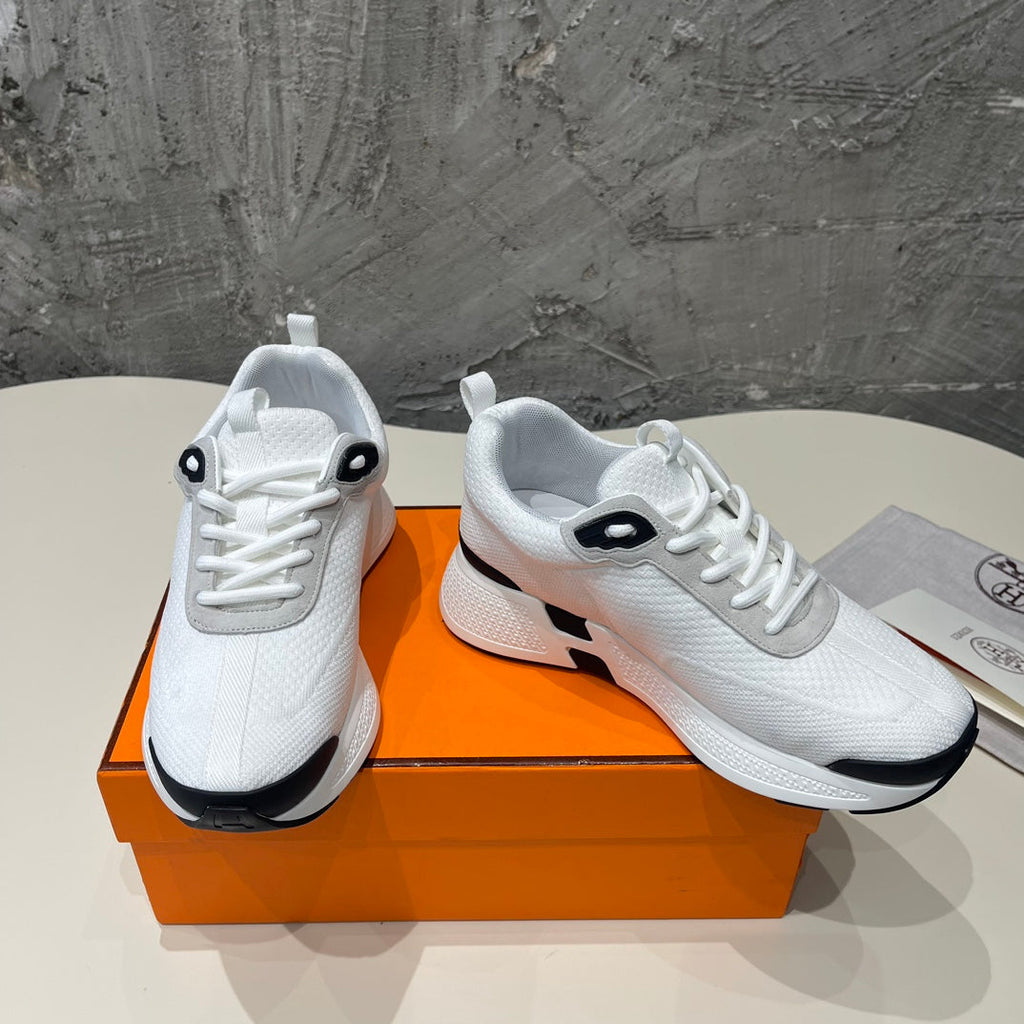 HERMES HEROS SNEAKERS WHITE MIX BLACK GOATSKIN