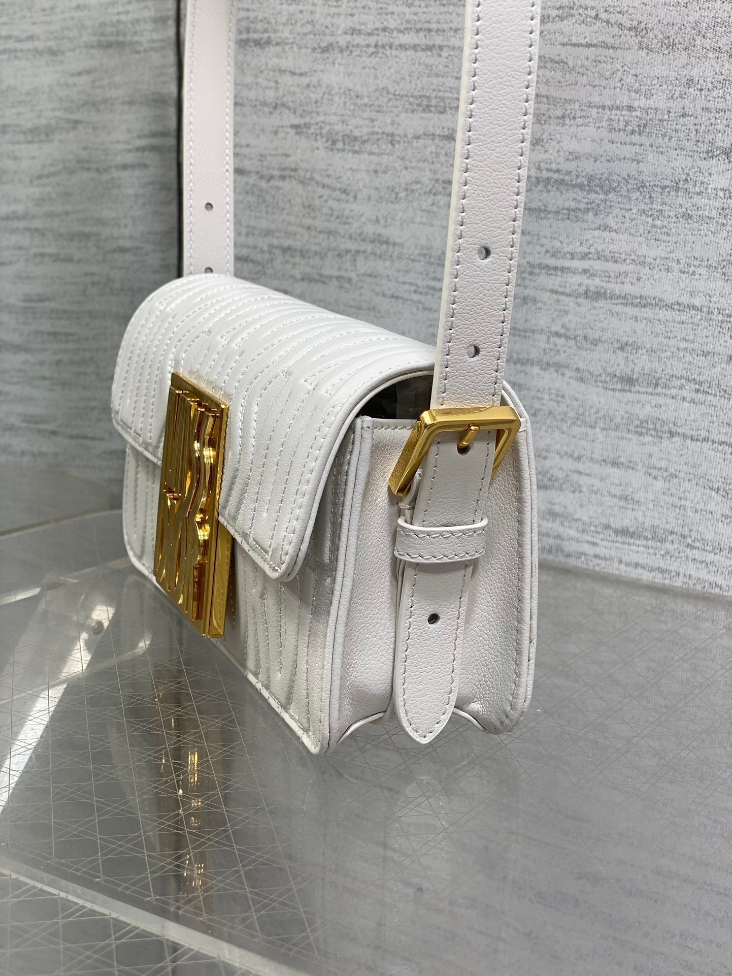 DIOR FLAP BAG 18 WHITE QUILTED ALLOVER CALFSKIN